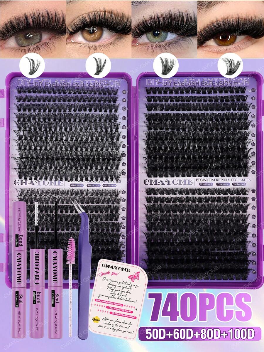 800/740/720 片装高级 D 卷度假睫毛，DIY 单根假睫毛，可选 10D、20D、30D、40D、50D、60D、80D、100D、120D 和 150D，长度 10-16 毫米。这款拉长眼型的假睫毛能让您的双眼更加明亮动人，持久耐用，妆效自然，采用手工制作，佩戴舒适。睫毛套装包含假睫毛。