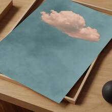 1 pieza Decoración de pared, póster retro con nubes azul cielo, obra de arte en lienzo rosa pálido, adecuado para decoración de sala de estar, estética de dormitorio, un regalo para amigos, ideal para inauguración de casa - A - Ver 5