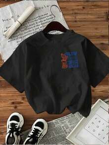 SLOW MORNING COFFEE CLUB SERVED DAILY Hand-Painted Tee, Oversized Women's Coffee Cup, Pure Cotton Summer Top For Women - 黑色 - 查看 2