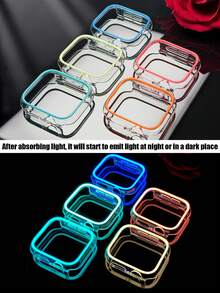 5pcs Luminous Watch Case, Compatible With Apple Watch Cases 40mm, 41mm, 42mm, 44mm, 45mm, 46mm, And 49mm. Stylish, Sporty, Shockproof, And Features Nighttime Visibility. Made Of Hard PC Material, Compatible With Apple Watch Ultra/11/10/9/8/7/6/5/4/SE Men's And Women's Watch Cases. Absorbs Sunlight Or Artificial Light And Emits Light At Night, Making It A Dual-Use Case For Day And Night. - 5 Colors Of Glow-in-the-dark Case - View 2