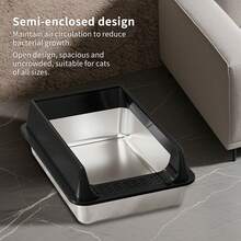 Stainless Steel Cat Litter Box, Extra Large XL Odor Free Metal Litter Box With High Sides Lid, Open Top Litter Pan,Anti-Scratch Kitty Cat Box Anti-Urine Leakage, Non-Sticky,Easy Clean Litter Box For Kitty Or Rabbits - XL - Xem 6