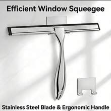 12 Inch Stainless Steel Shower Squeegee, All-Purpose Window & Glass Cleaner With Adhesive Hook, Streak-Free Squeegee For Shower Door, Bathroom, Mirror, Car Window (Silver) - Silver - View 5