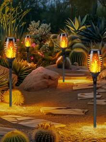 Solar Lantern Outdoor Flame Light LED Taller And Larger Flickering Flame Solar Flashlight IP65 Waterproof Outdoor Lighting Solar Aisle Light Christmas Decoration Garden Yard, 8/2 Pack - 均碼 - 查看 7