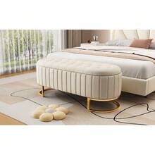 Sofa Cover And Footstool With Storage 120 X 40 Cm, Upholstered Footstool With Storage Space, Sofa Bench, Beige Velvet Fabric - 米色 - 查看 4
