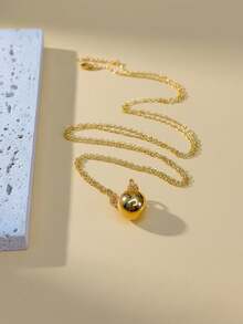 1pc Gold Stainless Steel 18K Gold Plated Round Ball Pendant Necklace, Simple And Versatile For Daily Decoration - Gold - View 7