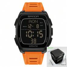 SANDA. SANDA Men's Personalized Natural Electronic Watch, Silicone Strap More Fit Wrist, Multi-Function Display Dial, Suitable For Daily Wear - Black - View 16