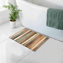 1pc Wood Mosaic Pattern Silica Gel Bathroom Doormat, Washable Non-Slip Durable Floor Rug - Wood Panel Splicing Pattern - View 5