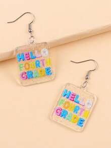2件装返校季透明字母等级方形亚克力耳环（女款） - 無色 - 查看 6
