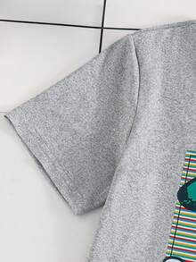 Disney Conjunto de pijama para niños preadolescentes con top de manga corta con estampado de letra "High Fly" y pantalones largos de cintura elástica a cuadros para el verano - Gris Claro - Ver 4