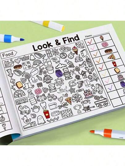 儿童互动寻宝游戏书——通过数独谜题、记忆力和颜色识别来提升大脑功能。这是一款便携式教育卡片套装，适合家庭和学校使用，采用耐用纸张制成，并包含趣味挑战。是感恩节、圣诞节和新年的理想礼物。