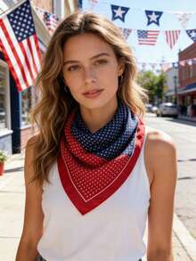 1 chiếc khăn vuông bằng cotton 65cm, thích hợp làm băng đô, khăn quàng cổ kỷ niệm Ngày Độc lập Hoa Kỳ và Ngày Tưởng niệm. - Nhiều màu - Xem 1