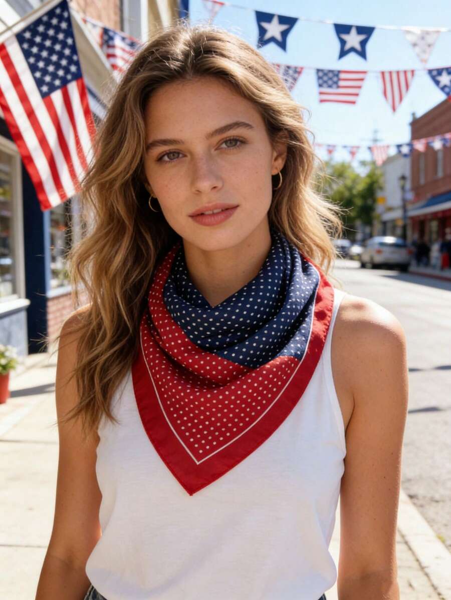 1 chiếc khăn vuông bằng cotton 65cm, thích hợp làm băng đô, khăn quàng cổ kỷ niệm Ngày Độc lập Hoa Kỳ và Ngày Tưởng niệm. - Nhiều màu - Xem 1