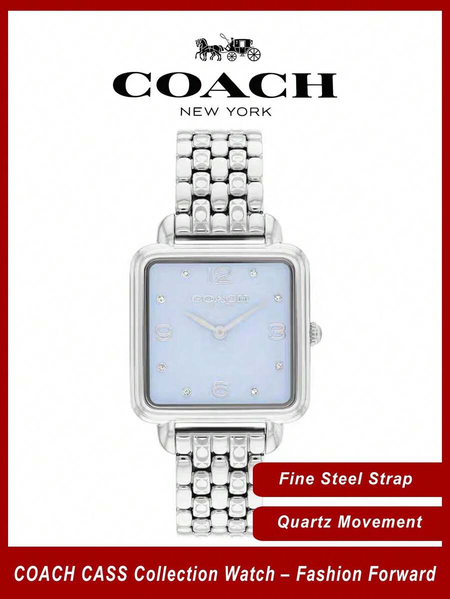 Coach Đồng hồ nữ CASS Series máy quartz, vỏ màu bạc, dây đeo bằng thép không gỉ màu bạc, mặt số màu xanh nhạt. - Bạc - Xem 1