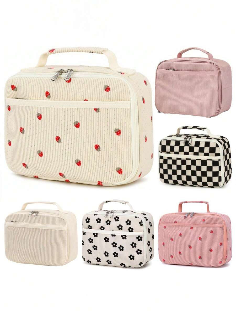Large Capacity Insulated Lunch Bag (Suitable For Corduroy Material) - Handbag Suitable For Office, Camping And Picnic Scenes, Machine Washable Corduroy Material, Bento Storage - Multicolor - View 1
