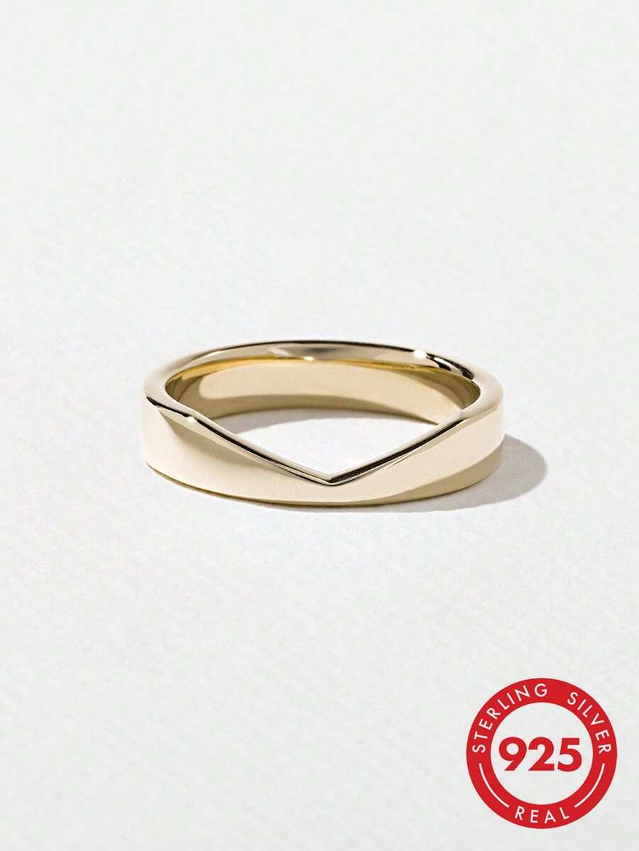 1枚925纯银抛光浅V形戒指，时尚优雅，女士专属，精致珠宝配饰，适合派对、节日和日常佩戴，绝佳圣诞礼物