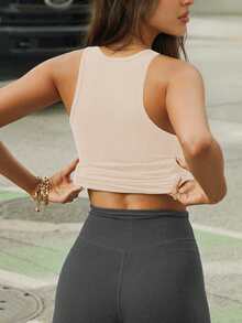 Top de punto acanalado casual deportivo, versátil y elástico para uso diario en verano - Albaricoque - Ver 6