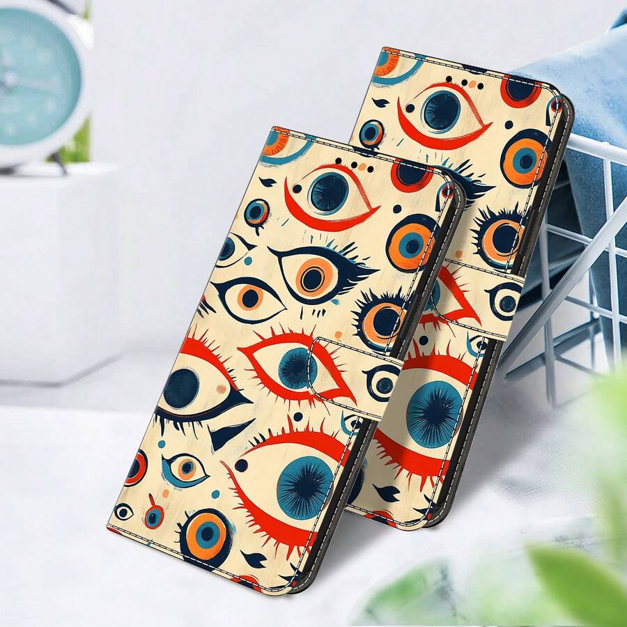 GLANDOTU Abstract Eye Design PU Leather Wallet Phone Case With Card Slots, Lanyard And Flip Stand Protective Cover - Fits Multiple Phone Brands And Models - Multicolor - View 1