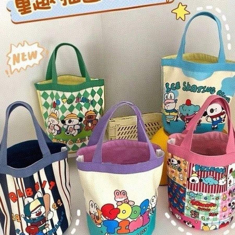 1pc Cute Cartoon Color-Blocking Handbag, Adorable Large Capacity Commuter Tote Bag, Soft And Healing Style! Foldable Portable Shopping Bag, Versatile Cute And Durable Tote Bag - Multiple Styles - View 1