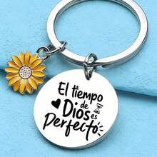 1pc Spanish Inspirational Quote "Time God Of Perfection" Letter Keychain, Engraved Motivational Gift For Colleagues, Teachers, Students - Flowers - View 3