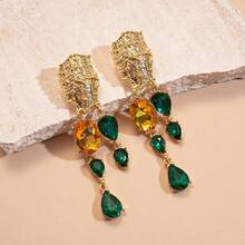 Rhinestone Metal Patchwork Flower Earrings – Light Luxury High-End Studs – Fashion Versatile Personality Earrings - Kim bạc số 49 - Màu bạc - Đỏ - Xem 11