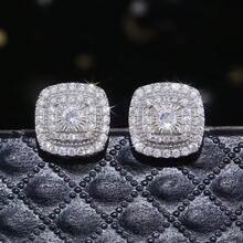 2 pièces Boucles d'oreilles carrées vintage ornées de cubic zirconia cubiques brillants, style hip hop. Bijoux de mode et raffinés pour hommes et femmes, convenant pour un port quotidien - carré - Voir 1