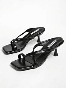 5cm neue farbblockige minimalistische Keilzehensandalen, offene Zehenhochfersen für Damen Sommer 2025, Flip-Flops - Schwarz - Übersicht 3