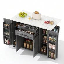 120*45cm, Mobile Kitchen Island, Kitchen Trolley, Extendable Worktop Up To 70cm, Concealed Cutlery Drawer, Adjustable Shelves, Spice Rack And Towel Rail, Suitable For Kitchen, Dining Room Or Living Room - 灰色 - 查看 5