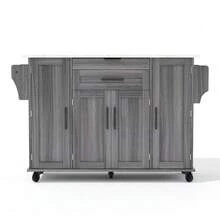 120*45cm, Mobile Kitchen Island, Kitchen Trolley, Extendable Worktop Up To 70cm, Concealed Cutlery Drawer, Adjustable Shelves, Spice Rack And Towel Rail, Suitable For Kitchen, Dining Room Or Living Room - 灰色 - 查看 12