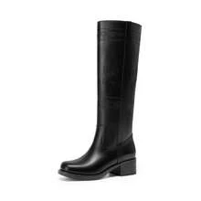 Women's Knee High Boots Pull-On Tall Shaft With Western Stitching Vintage Style Comfortable Square Toe Boots For Women - 黑色 - 查看 8