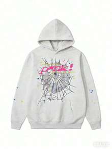 NEW Hip Hop Spider S Set Y2k  ,Tracksuit Pullover Sweatshirt And Trousers For Men Or Women Matching S For Couples Casual Unisex  Halloween    Spring/Fall    Regular Fit    Rib-Knit  Pocket  Drawstring2025 - 淺灰色 - 查看 1