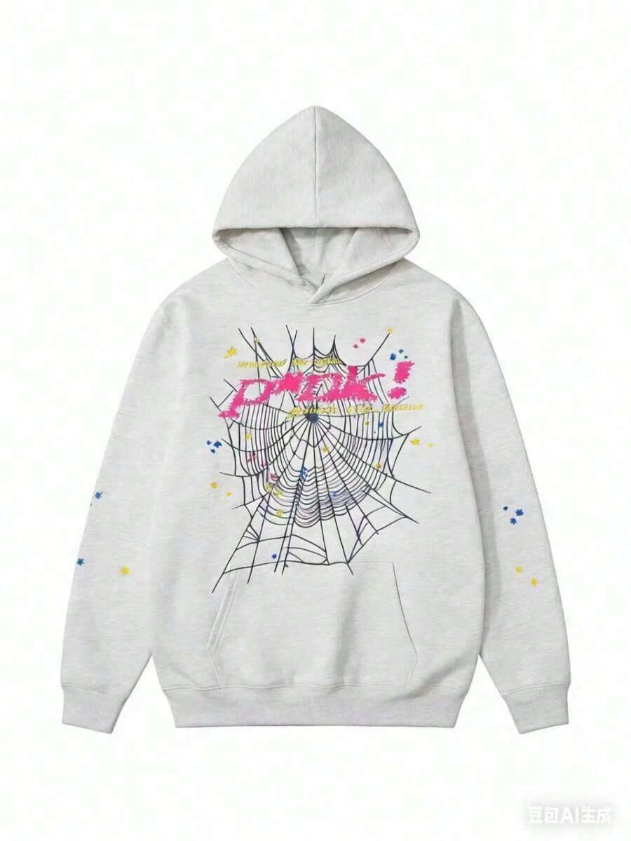 NEW Hip Hop Spider S Set Y2k  ,Tracksuit Pullover Sweatshirt And Trousers For Men Or Women Matching S For Couples Casual Unisex  Halloween    Spring/Fall    Regular Fit    Rib-Knit  Pocket  Drawstring2025 - 淺灰色 - 查看 1