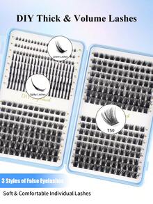 448片装蓬松假睫毛套装，包含5-7毫米下睫毛和9-18毫米高容量宽柄假睫毛，混合D型卷翘度（60D/80D/100D），打造自然、浓密、柔软、舒适轻盈的假睫毛，持久耐用。套装内含双头睫毛胶、镊子、睫毛刷和睫毛册，适用于日常妆容、角色扮演、约会和派对妆容。 - 彩色 - 查看 8