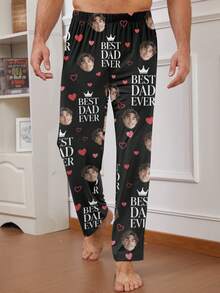 Customized Men's Pajama Pants, Can Print Any Pattern, Personalized Pajama Pants With Photos, Funny Customized Image Comfortable Pajama Pants. Suitable For Father's Day, Birthday, Gifts, Personalized, Colorful, Cute, Witty, Unique, Custom, Ideal Boyfriend Gift, Suitable For Boyfriend, Family, Friends, Elders, Fashionable For Autumn, Holiday Party - Black - View 4
