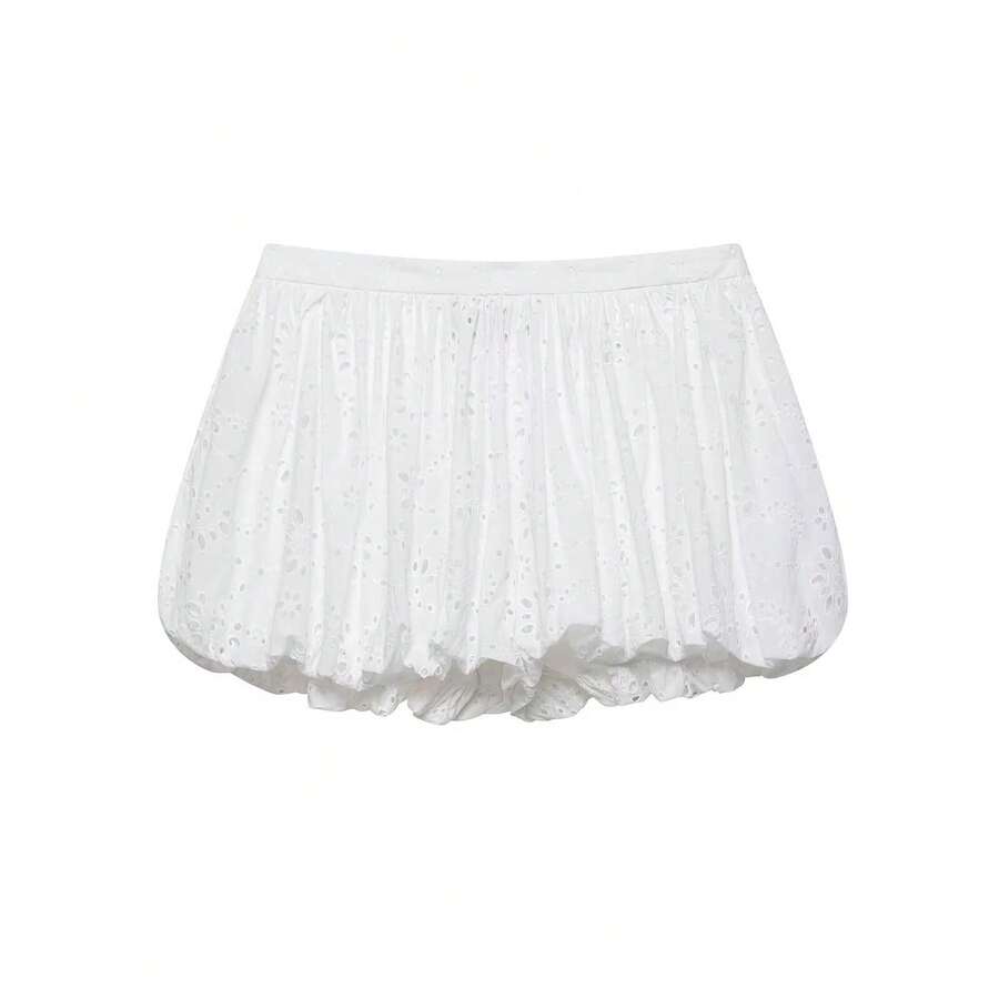 DEEKA Summer New Women's Fashion European And American Style Embroidered Balloon Shorts White - trắng - Xem 1