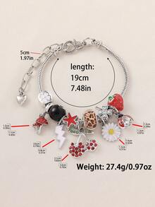 1pc Y2K Elegant Fashion Sweet Cute Rhinestone Fruit Cherry, Daisy, Lightning, Billiard Ball 8, Four-Leaf Clover, Beetle Pendant Adjustable Detachable Copper Bracelet, Suitable For Women Party, Large Gathering, Prom, Banquet, Perfect Gift For Friends And Family, All Seasons, Photography, Commuting, Daily Wear - Multicolor - View 2