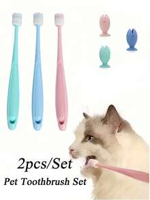 Small Dog & Cat 360° Soft Silicone Toothbrush With Suction Cup, Gentle Pet Oral Care Accessory, Luxury Silicone Fish-Shaped Toothpaste Holder, Battery-Free - Multicolor - View 1