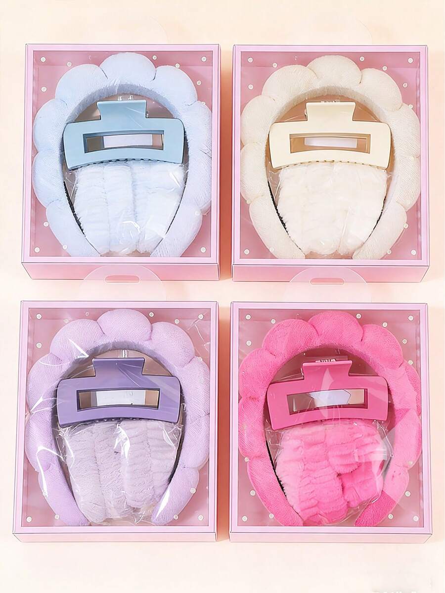 4pcs/Set Dopamine Design Sponge Hair Band, Bracelet, Large Hair Clip Gift Set, Suitable For Spring/Summer Party And Daily Use - Multicolor - View 1