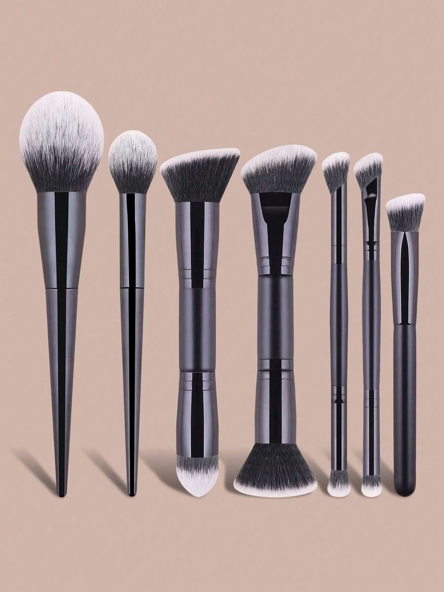 Bộ cọ trang điểm hai đầu 7 món, bao gồm cọ phấn phủ, cọ má hồng, cọ highlight, cọ phấn mắt, cọ chuốt mi, cọ kẻ mắt, được thiết kế dành cho phụ nữ sành điệu, tiện dụng và chu đáo, đáp ứng đầy đủ nhu cầu trang điểm hàng ngày. - màu đen - Xem 1