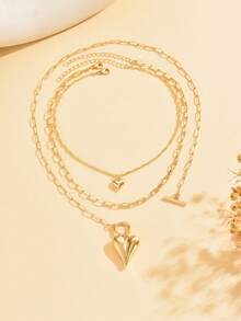 3pcs/Set Vintage Luxury Gold Chain Layered Heart Pendant Necklace, Fashionable Niche Jewelry For Women, Suitable For Daily Wear, Parties, Music Festivals - Multicolor - View 2