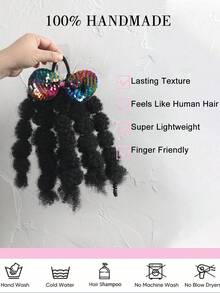 1 bộ tóc giả bện phồng mềm mại 8 inch cho bé gái, kèm nơ lấp lánh dễ thương, kiểu đuôi ngựa xoắn chun 8 inch. - Màu đen tự nhiên - Xem 5