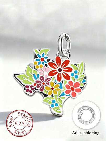 1pc Minimalist & Unique 925 Sterling Silver Texas State Flower Map Pendant, DIY Jewelry, Suitable For Men And Women