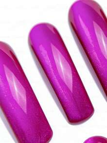 10pcs Handmade Downward Curved Acrylic Press On Nails,Magenta Gradient Cat Eye Texture,High Gloss Mirror Wear Resistant,Reusable,Party Daily Streetwear Girlfriend Gathering Fashion Social Summer,Suitable For Women,Perfect Gift For Women - Màu đỏ tím - Xem 3
