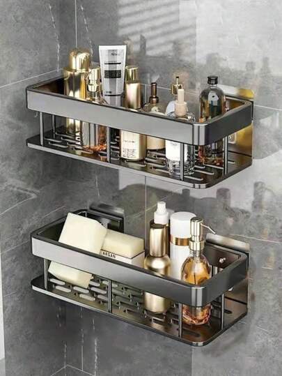 2pcs [Space Saving | No Drilling Required] Large Capacity Wall Mounted Shower Caddy | No Drilling Installation, Space Saving, Easy To Install | Bathroom And Kitchen Hanging Storage Rack For Toiletries, Cosmetics And Daily Necessities