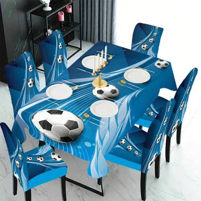 1/4/5/6/7/36 piezas Juego de fundas de asiento/cojín con estampado de balón de fútbol del Mundial 2026, adecuado para uso en interiores en el hogar, restaurante, hotel, opción ideal para decoración moderna diaria. La funda de mesa se ajusta a mesas de comedor cuadradas, la funda de silla elástica es lavable.