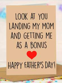 1pc, Funny "Landing My Mom & Getting Me As A Bonus" Father's Day Card. Includes Envelope, Kraft Paper. Playful Bold Text & Red Heart Design. Perfect For Stepdads-The Ideal Lighthearted Card For Bonus Dads (12cm/4.7in X 17cm/6.7in) - Brown Envelope - View 8