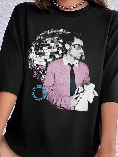 Kiss All The Time Shirt, HS4 New Album Graphic Tee, Harry Fan Tour Style T-Shirt .Camiseta informal de moda con estampado creativo para mujer, de manga corta y cuello redondo, para primavera y verano T-Shirt Women Festive Celebration Shirt Party Wear Top