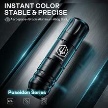 Poseidon Wireless Tattoo Machine Kit, Includes 2 Batteries, 10 Tattoo Needles And 11 Tattoo Inks, Complete Tattoo Supplies For Beginners - Black - View 3
