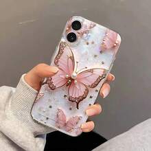 蝴蝶饰品粉色手机壳，兼容 17/16/15/14/13/12/11 Pro Max/X/XS/XR/XS Max/7/8/6/6S Plus/16E，卡通透明防震全包覆TPU手机壳，简约时尚软壳保护套 - 無色 - 查看 2