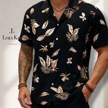 JL Men's Hawaiian Floral Beach Shirt, Short Sleeve, Button-Down, Spring And Summer - 花卉 15 - 查看 1