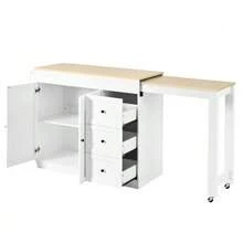 Kitchen Island On Wheels, Extendable Kitchen Island With Dining Area, Spice Rack And Drawers, Mobile And Freestanding Kitchen Island, Ideal For The Kitchen And Dining Room (Black) - White - View 5